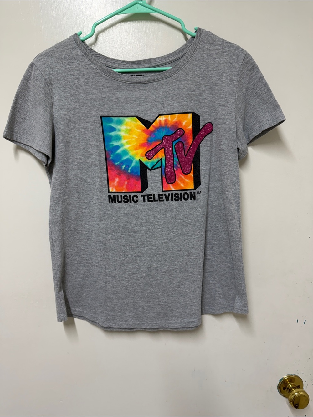 MTV Gray Tee with Vibrant Tie-Dye Logo